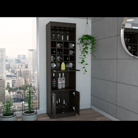 Kava Bar Cabinet, Concealable Serving Tray, Sixteen Built-in Wine Rack, Shelf, 2 Door, Espresso